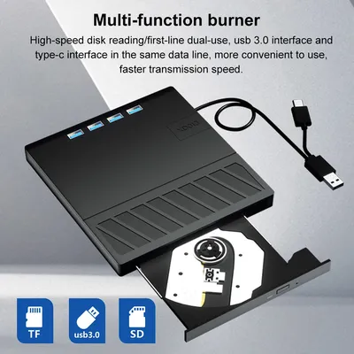 7-in-1 USB 3.0 Type C DVD Player Burner Reader with SD/TF Port Multi-Function Drive for Windows