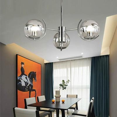 Nordic Creative Chrome Ceiling Chandelier Modern Chrome LED Ceiling Chandelier Art Exhibition Pendant Lights Electroplated Body LED Lighting 3/4/5 Light Head 110-240V