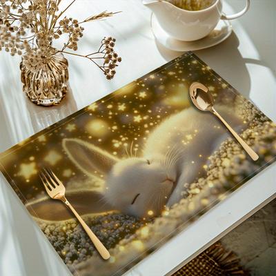 TEMU [] 4pcs, Rabbit Printed Placemats, Set Of 4 Table , Washable Placemats For Kitchen Dining Table Decoration