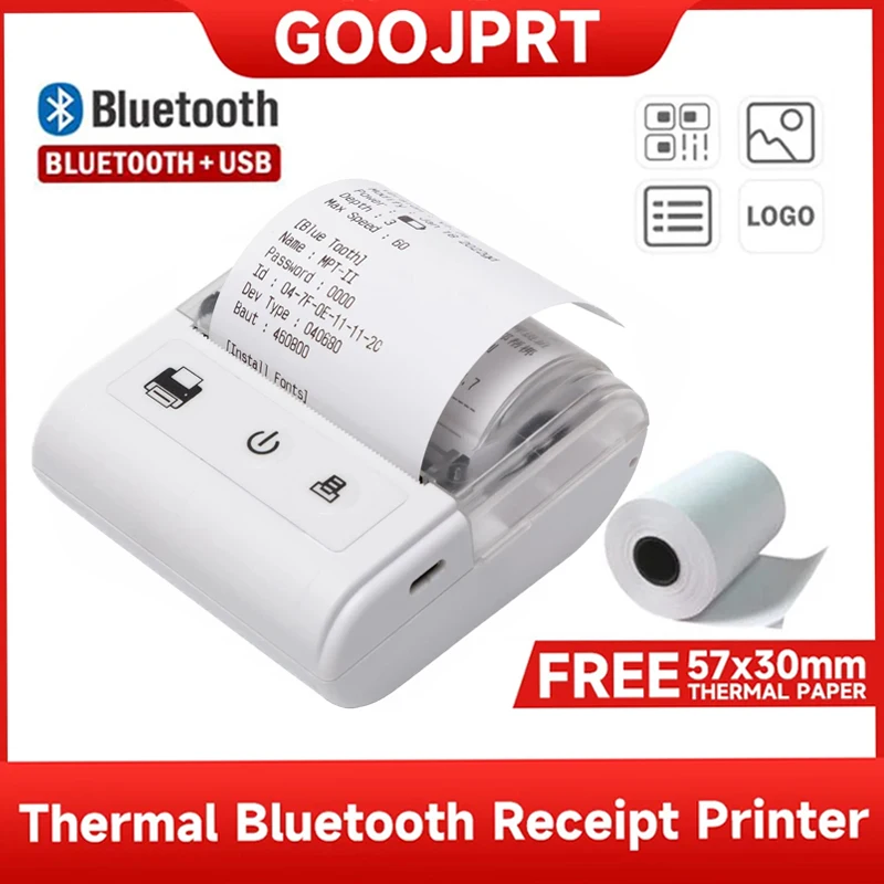 Mini stampante termica tascabile per ricevute Stampante portatile mobile per biglietti Stampante termica POS wireless Bluetooth USB Android IOS