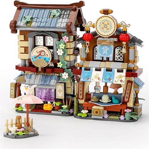 Chinesische Straßenansicht Lebensmittelgeschäft Mini Bausteine MOC Kreative Bauspielzeuge Modellset für Mädchen von 6-12 Jahren 970 PCS Architektur Konstruktionsspielzeug Geschenkidee für Erwachsene Image