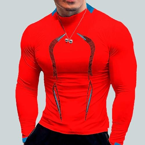 Herren Kompressionsshirt Sportshirt Fitnessshirt Trainingsshirt Gepolstertes Kompressionsshirt Langarm T-Shirt Lässig Athleisure Herbst Schnelltrocknend Weich Atmungsaktiv Fitnesstraining Gehen Joggen