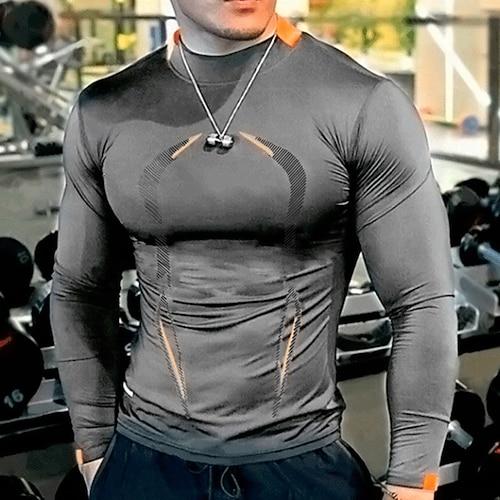 Herren Kompressionsshirt Sportshirt Fitnessshirt Trainingsshirt Gepolstertes Kompressionsshirt Langarm T-Shirt Lässig Athleisure Herbst Schnelltrocknend Weich Atmungsaktiv Fitnesstraining Gehen Joggen