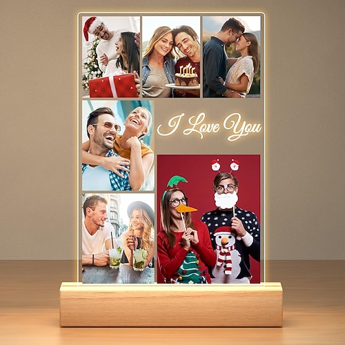 personalisierte leuchtende Fotolampe Valentinstagsgeschenke personalisierte Bilderrahmen mit Nachtlicht einzigartige Geburtstagsgeschenke für Valentinstagspaare Sie und Ihn Image