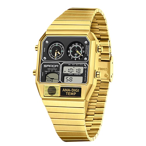 SANDA Herren Digitaluhr Sportmode Casual Business Minutenrepeater Stoppuhr Wecker Wasserdichte Stahl-Uhr Image