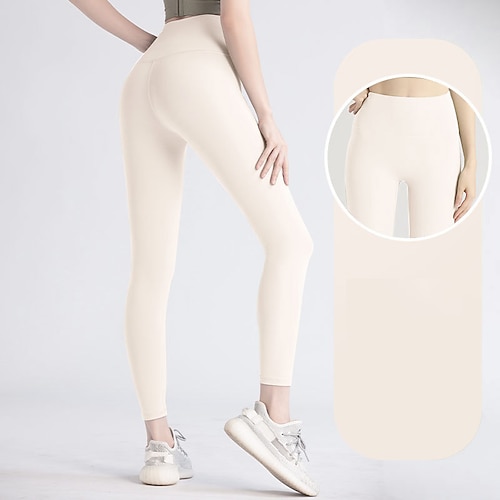 Damen Yogahose Fleece-gefütterte Leggings Yoga-Leggings Po-Lifting Bauchkontrolle Hohe Taille Pilates Fitnesstraining Yoga Strumpfhosen Einfarbig Leichte Kaffee Schwarz Weiß Herbst Winter Sport Image