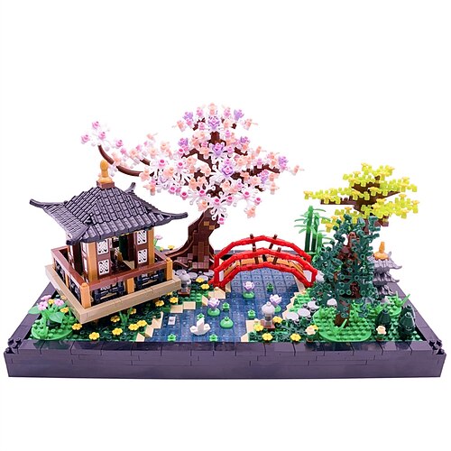 Mikro-Bauklötze-Sets Chinesischer Zen-Garten Architektur und Kirschblüten-Bonsai-Baum Baustellen für Erwachsene Japanisches Sakurahaus Mini-Bricks Geschenk für Kinder 142280 PCS Weihnachtsgeschenk Image