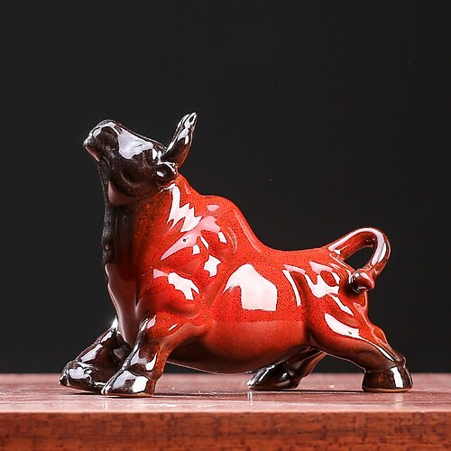 statuetta cinese feng shui in ceramica raffigurante un toro - statua di bufalo che attrae prosperità e ricchezza, decorazione per scrivania da ufficio, artigianato con animali dello zodiaco, oggetto