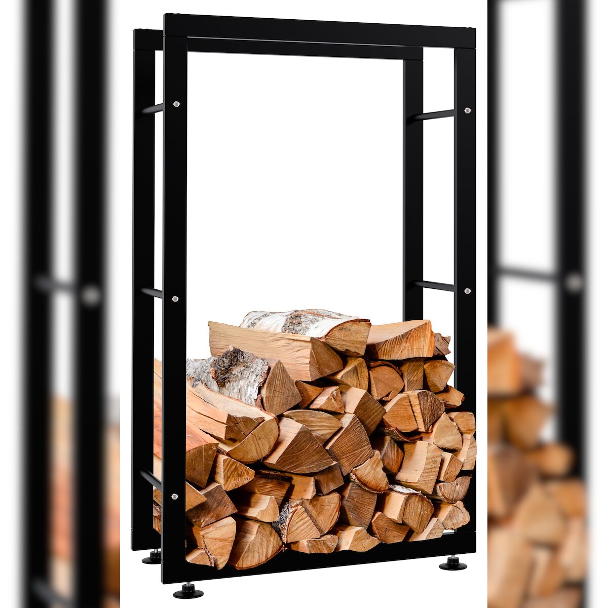 DELUKE® Kaminholzregal innen Metall SATLO für Feuerholz Brennholzregal innen Kaminholzständer Kaminholzhalter FeuerholzregalSchwarz, 25x60x100cm Image