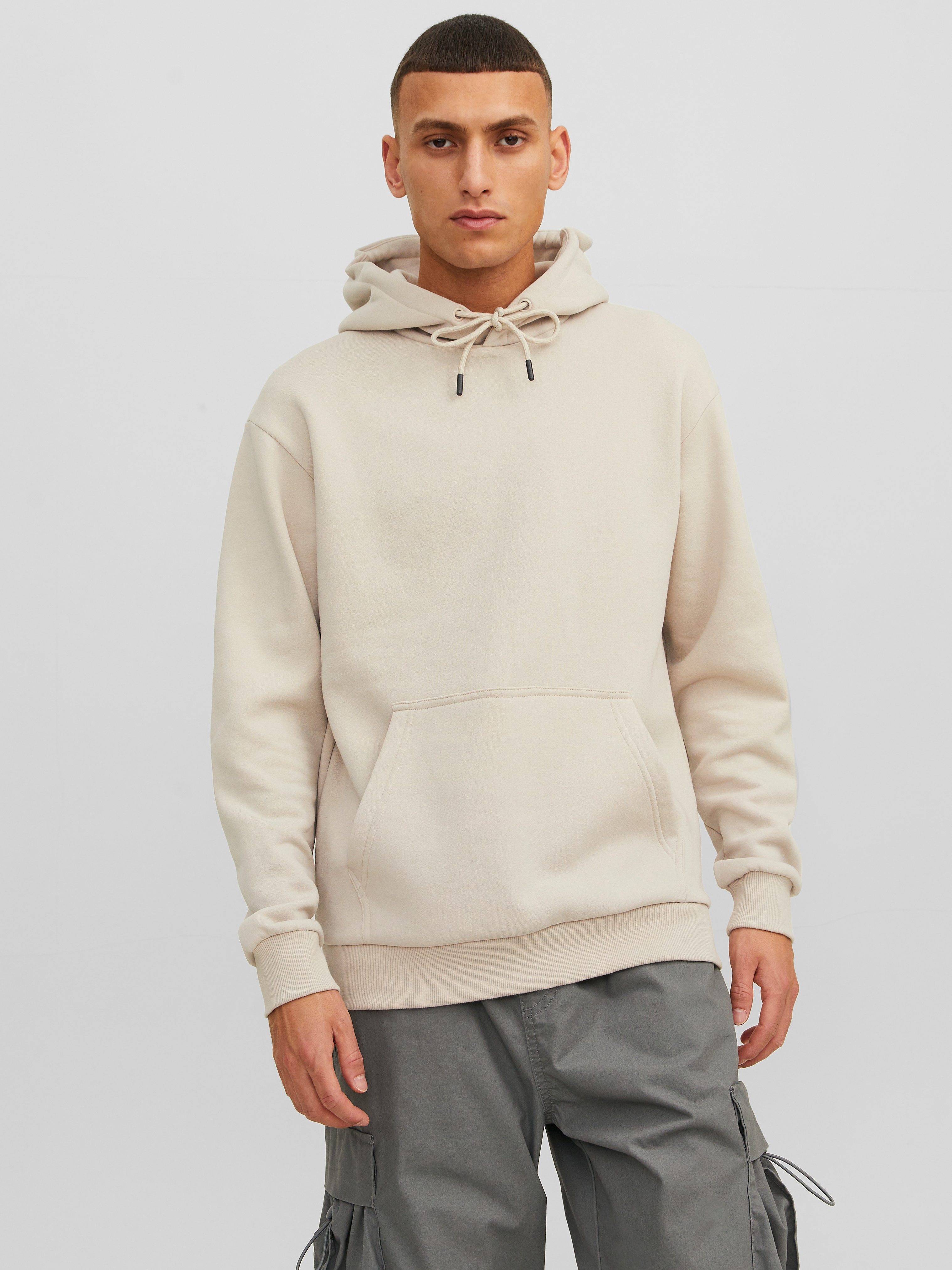 Kapuzensweatshirt JACK & JONES "JJEBRADLEY SWEAT HOOD NOOS", Herren, Gr. 3XL, gelb (moonbeam), angeraute Sweatware, Obermaterial: 61% Polyester, 39% Baumwolle, unifarben, loose fit taillenbedeckt, ohne Ausschnitt, Rippbündchen, Sweatshirts, mit...