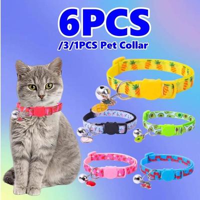 6/3/1Pcs Pet Cat Collar Bell Fruit Style Adjustable Easy Wear Buckle Necktie Dog Collar Bells Lovely Cat Necklace For Kitten Puppy Dog Cat Pet Supplies Pet Accessories