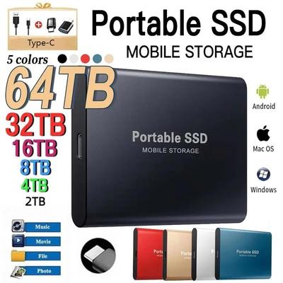 Portable Ssd 2Tb 4Tb 8Tb 16Tb 32Tb 64Tb External Hard Drive Type-C Usb 3.1 High Speed Hard Drive External Storage Hard Disks For Laptops