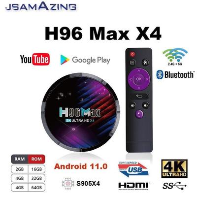 H96 Max X4 Android 11 Smart Tv Box Amlogic S905X4 2/4Gb Ram16/32/ 64Gb 8K 24Fps 3D Wifi 2.4G &5G Set Stream Media Player Set-Top Box Support Google Media Player Youtube Support Ip Tv