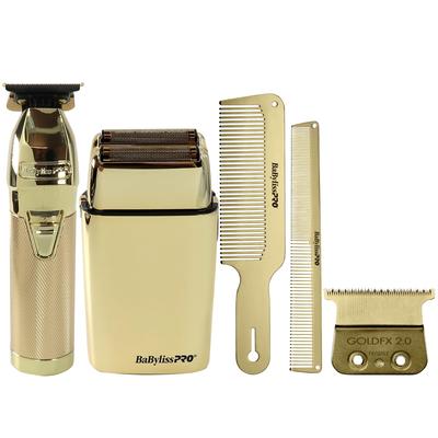 BaByliss Pro LIMITEDFX Collection Trimmer, Double Foil Shaver FXDUOFS2TG + FX707G2 Deep Tooth T-Blade 2.0MM + 9" and 7.5" Comb