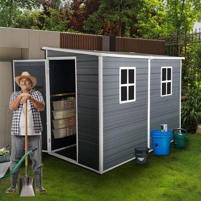 8 x 4 FT Outdoor Resin Garden Shed with Floor and 2 Windows