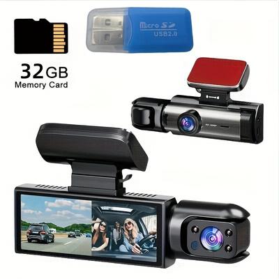 TEMU Driving Recorder, 1080p Dual Camera With Infrared For Loop Recording (front And Built-in), Wide-angle Car Dvr Camera, 3.16-inch Ips Screen, With 32gb Memory Card And Card Reader