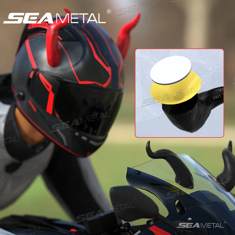 SEAMETAL Simulation Helm Dekoration Teufel Hörner Super Cool Lustige Motorrad Motorrad Elektrische Auto Helm Saugnapf Hörner Image
