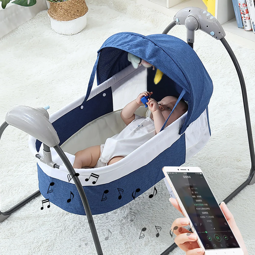 Babybett, 3 Geschwindigkeiten, automatische Schaukel, elektrische Babyschaukel, Babywippe, Babyliege, Wiege bis zu 18 kg, mit Musik Image