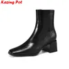 Krazing Pot große Größe Rindsleder High Heels moderne Stiefel Vintage Herbst Winter Schuhe warme
