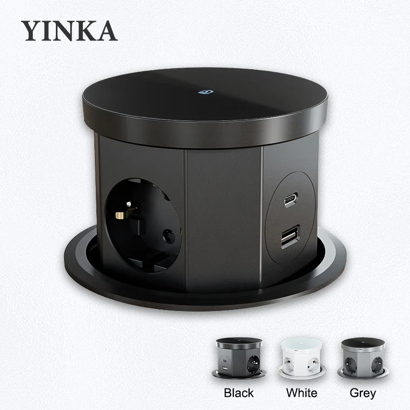 YINKA Pop-Up-Tischsteckdose, Hebesteckdose, USB-Typ-C-Steckdose, EU-Steckdose, 15 W kabelloses Laden, versteckte Hebesteckdose für den Schreibtisch Image