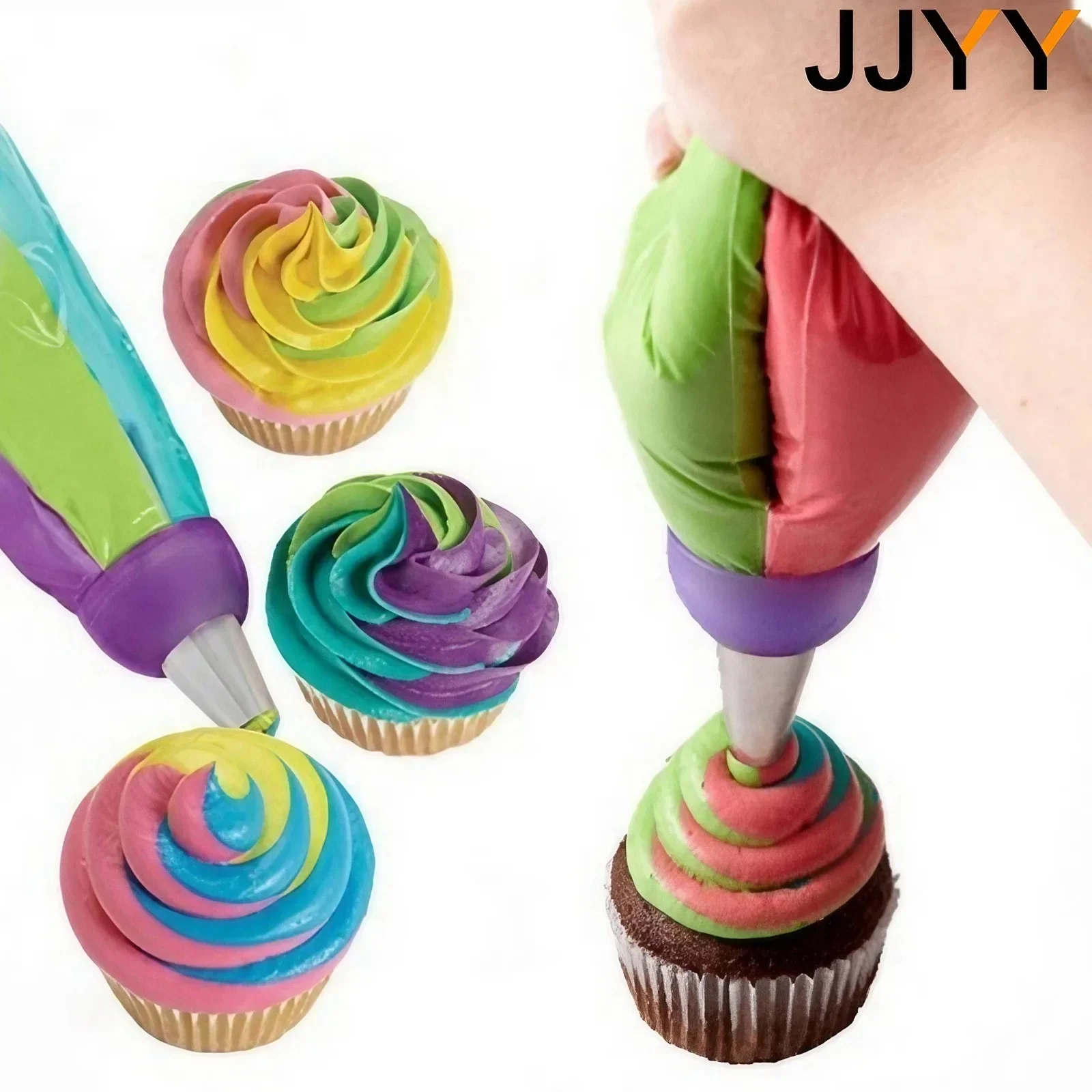 JJYY 3-Loch-Kuchendekorationskonverter, gemischt, 3 Farben, Zuckerguss-Spritztüse, Konverter, cremefarbener, dekorierter Mundkonverter Image