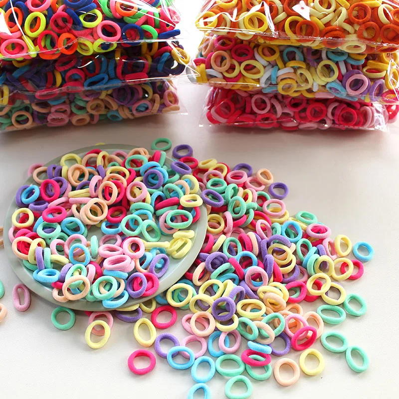 100/300/500 Stück Haarbänder für Kinder, buntes Nylon, Scrunchie, Haargummis, Gummiband, Kinder, elastische Ligen, Mädchen-Haar-Accessoires Image