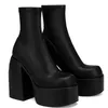 Designer Stiefeletten für Frauen Marke Frau Heels Plattform Chunky Blau Cowboy Stiefel Solide PU Frauen Schuhe Neue Sexy 10 cm High Heels