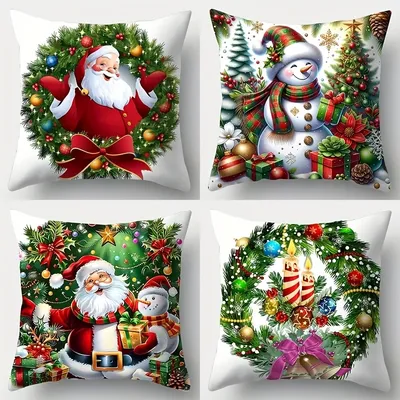 1-teiliger Weihnachts kissen bezug, Kissen bezug aus Polyester im modernen Stil, Sofa mit Weihnachts mann-und Schneemann druck und Wohnzimmer dekoration Image