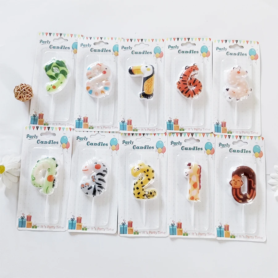 Cartoon Tier Alles Gute zum Geburtstag Kuchen Kerze Kinder Niedliche Party Kerze Baby Alles Gute zum ersten Geburtstag Backdekoration Image