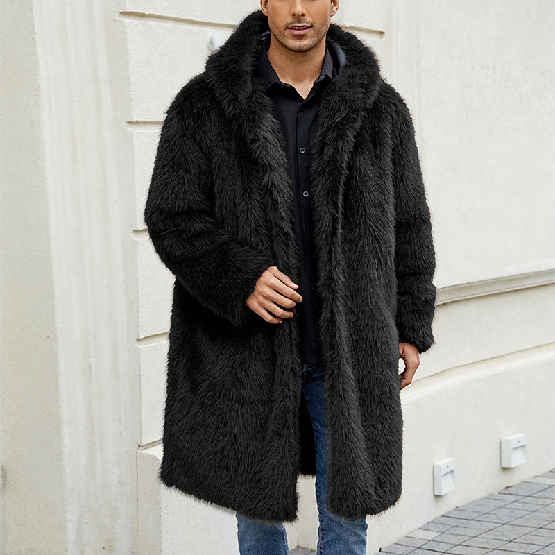 Men's Winter Jacket Fleece Jacket Faux Fur Coat Daily Vacation Thermal Warm Keep Warm Fleece Fall Winter Leopard Print Fashion Streetwear Hooded Long Black White Yellow Jacket