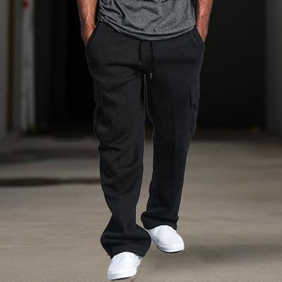 Men's Fleece Pants Sweatpants Joggers Trousers Cargo Sweatpants Drawstring Elastic Waist Multi Pocket Plain Comfort Breathable Casual Daily Holiday Sports Fashion Black White