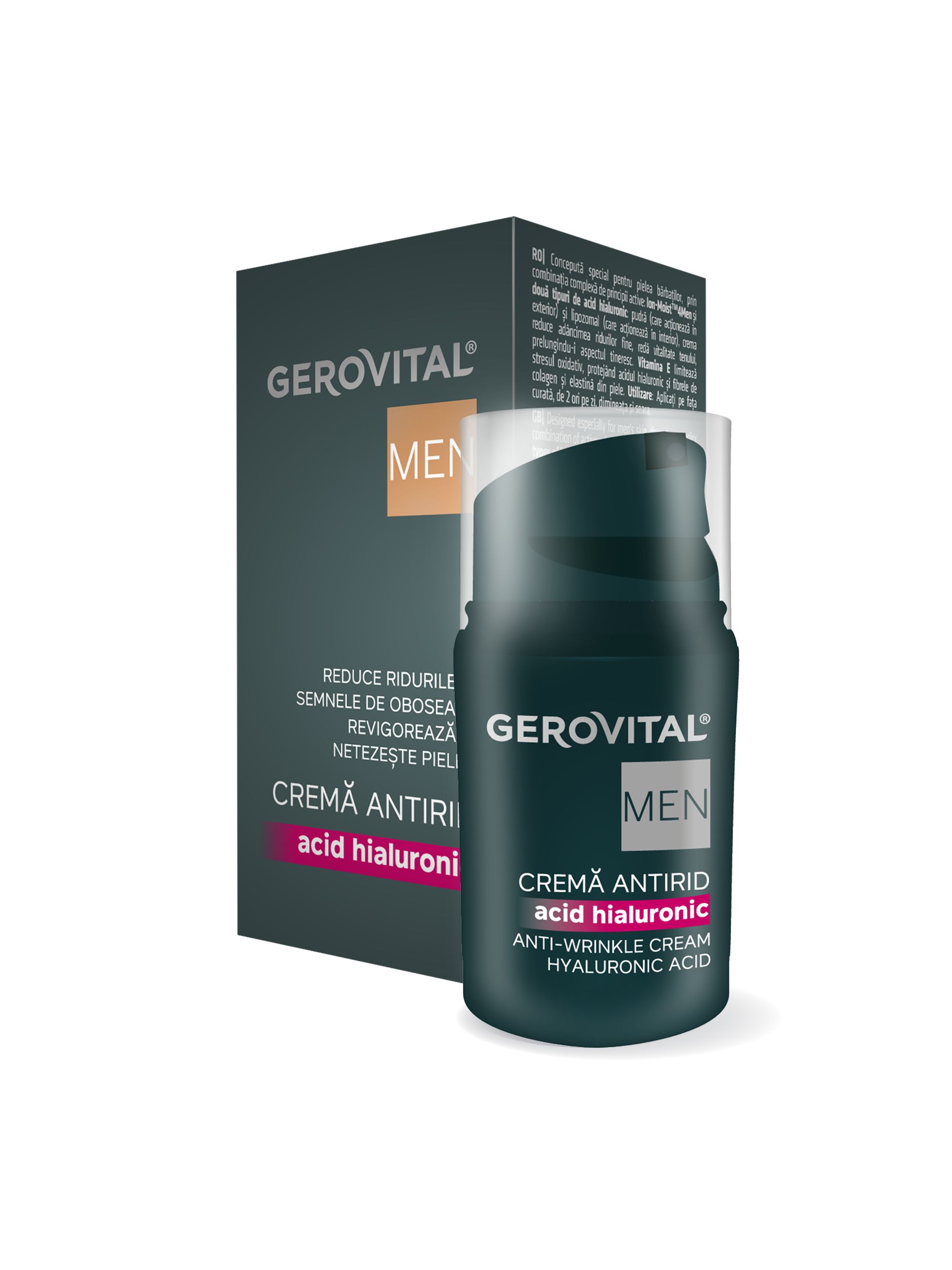 Gerovital Men Crema Antirughe con Acido Ialuronico per Uomo, 30 ml