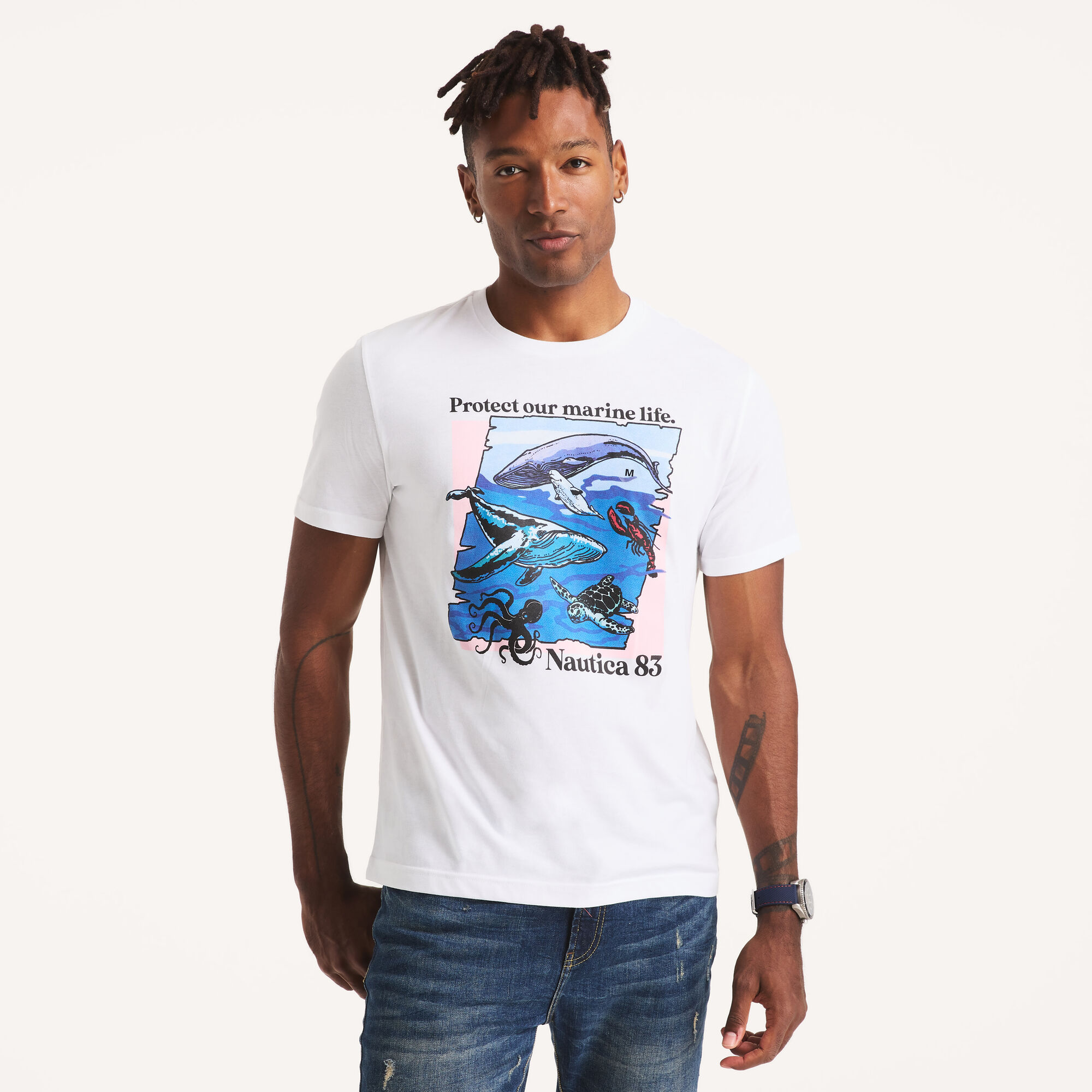 Nautica Men's Marine Life Graphic T-Shirt 101 (Bright White), XXL
