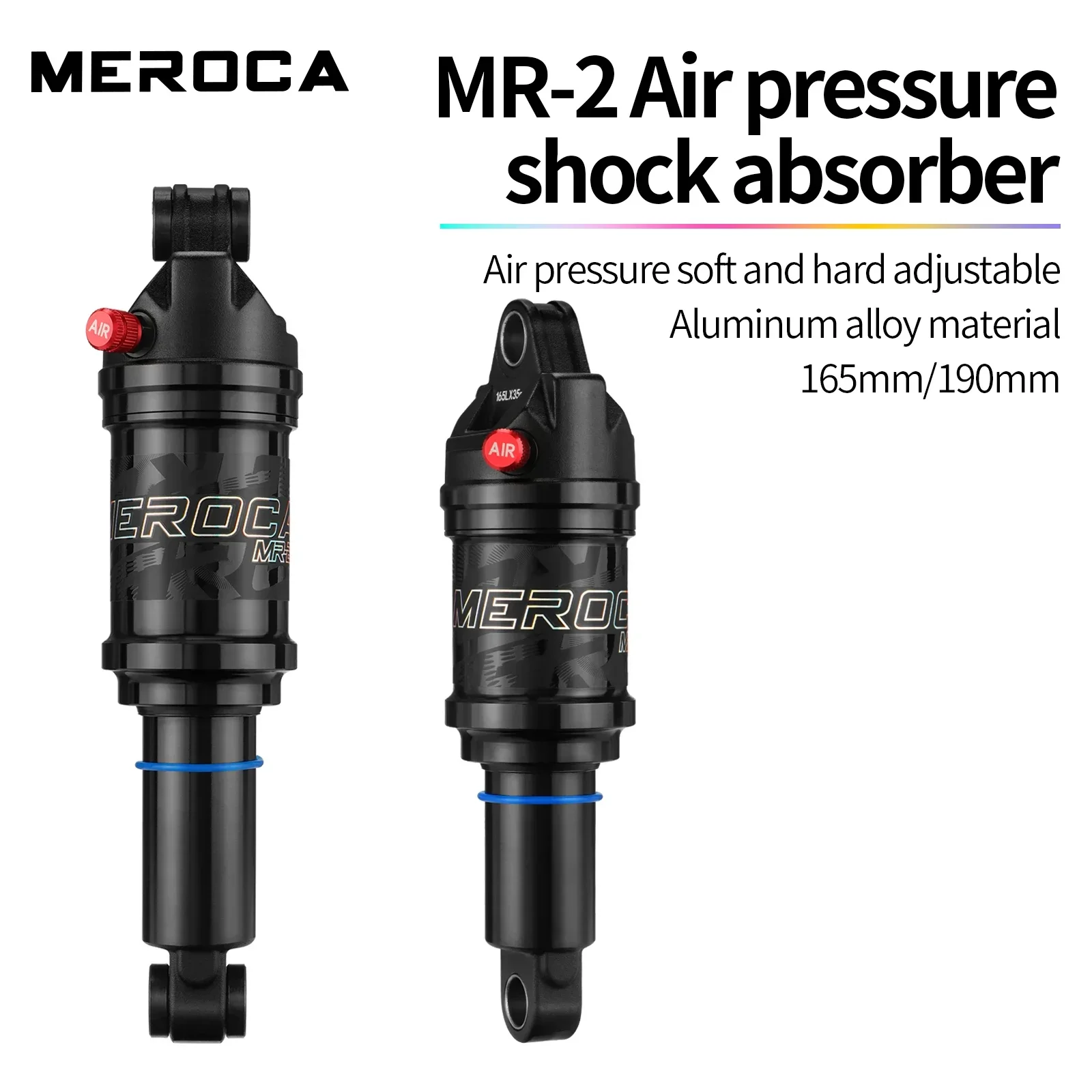 MEROCA Ammortizzatore ad aria per bicicletta 125mm/150mm/165mm/190mm Lunghezza Pressione d'aria regolabile Ammortizzatore ad aria per mountain bike Ammortizzatore posteriore