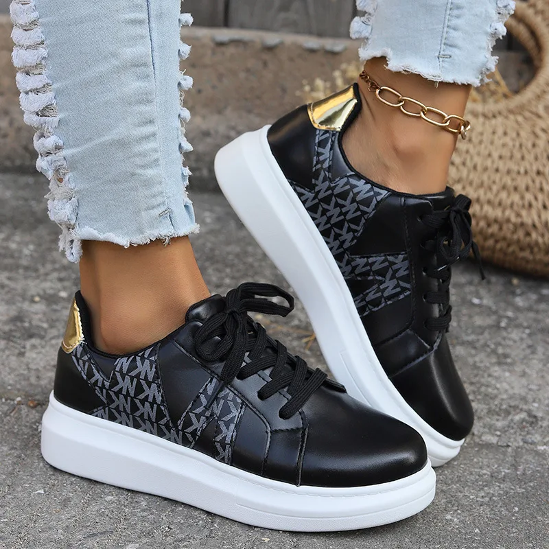 Scarpe da donna Scarpe da ginnastica casual Scarpe da donna con punta tonda e plateau Scarpe da tennis stringate da donna Scarpe vulcanizzate Mocassini da donna stampati