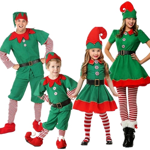 Tenues Chapeau de Noël Robe De Noël Fantaisie père Noël Elfe Mrs. Claus Noël pour Homme Femmes Garçons Fille Adultes Enfant Noël Carnaval la veille de Noël Soirée Noël Haut Robe Pantalon Chapeau