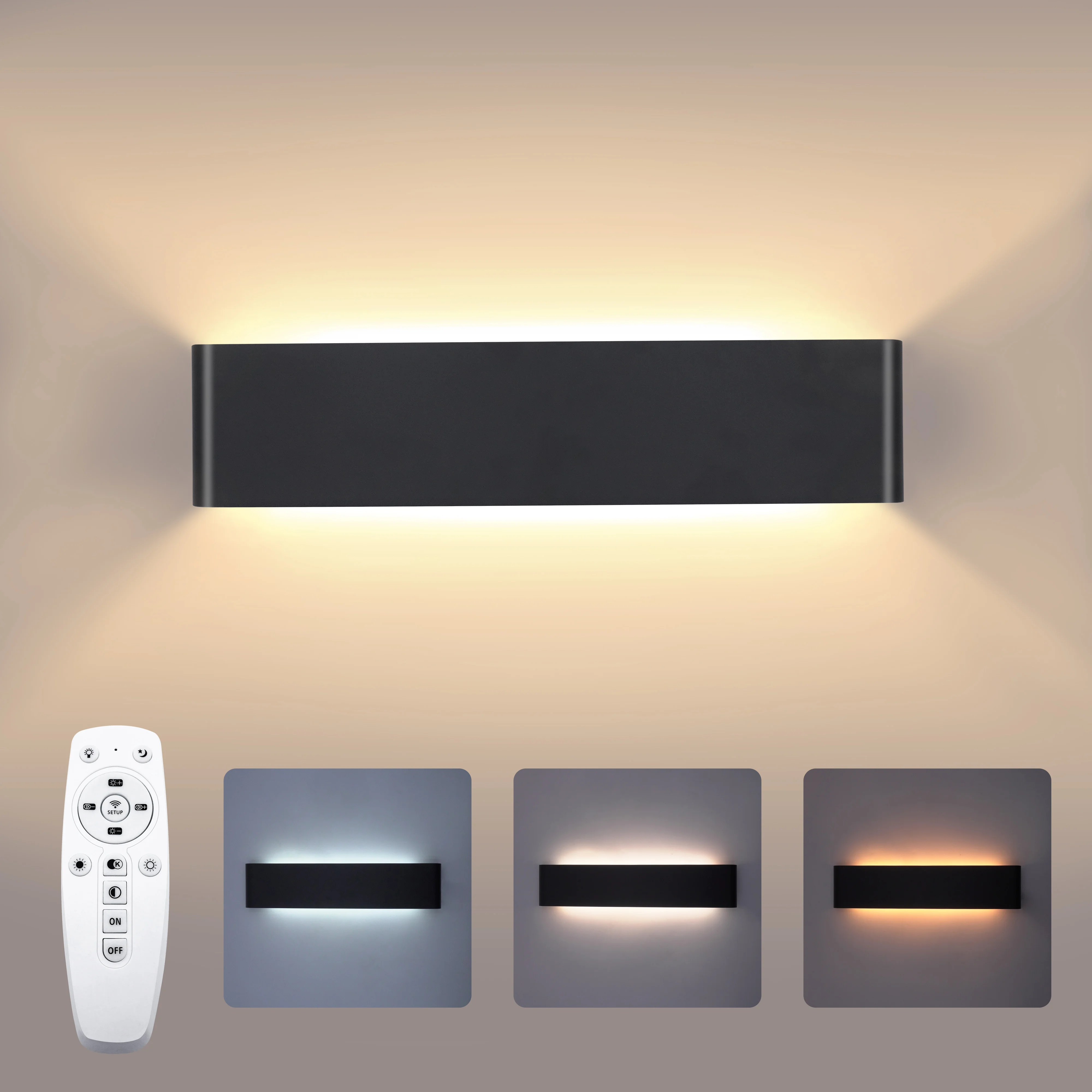 Lampada da parete dimmerabile con telecomando 2.4G Lampada da parete a LED 16W Lampade da parete moderne Lampade da parete per interni inclusa piastra LED 110V-260V per