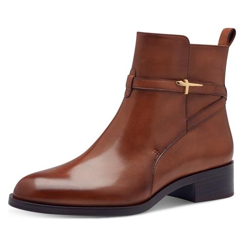 Stiefelette TAMARIS Gr. 37, braun (cognac used) Damen Schuhe Blockabsatz, Businessschuh, Ankleboots mit T-Logoverszierung