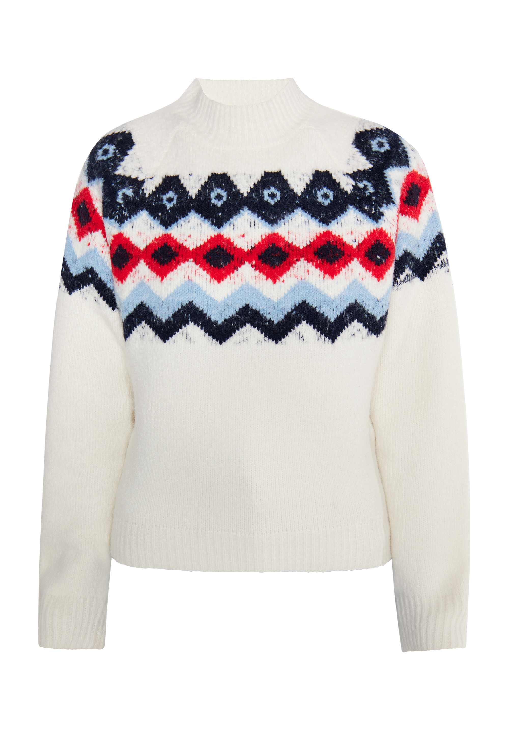 Dreimaster Strickpullover Damen Wollweiss Mehrfarbig Image