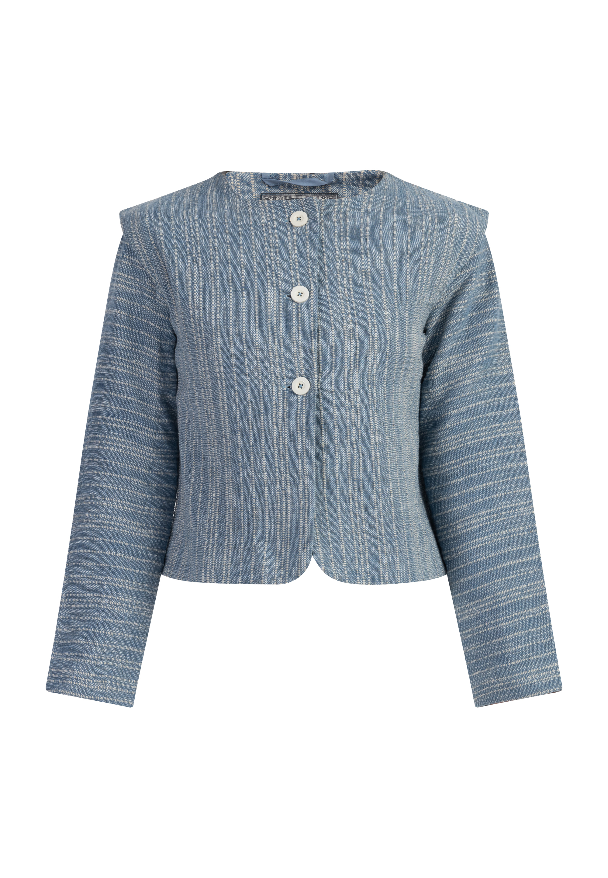 Dreimaster Kurze Blazerjacke Damen Blau Wollweiss Streifen