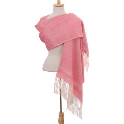 Diamond Blush,'Ivory Diamond Motif on Rose Pink Handwoven Cotton Rebozo'