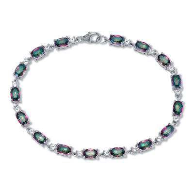 Women's 9.76 TCW Oval Cut Genuine Mystic Fire Topaz Sterling Silver Bracelet by PalmBeach Jewelry in Green (Size ONE SIZE)