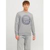 Sweatshirt JACK & JONES "JJJEANS SWEAT O-NECK", Herren, Gr. L, grau (light grau melange), angeraute Sweatware, Obermaterial: 90% Baumwolle, 10% Viskose, meliert, bedruckt, modisch, normal, Rundhals, Langarm Rippbündchen, Sweatshirts