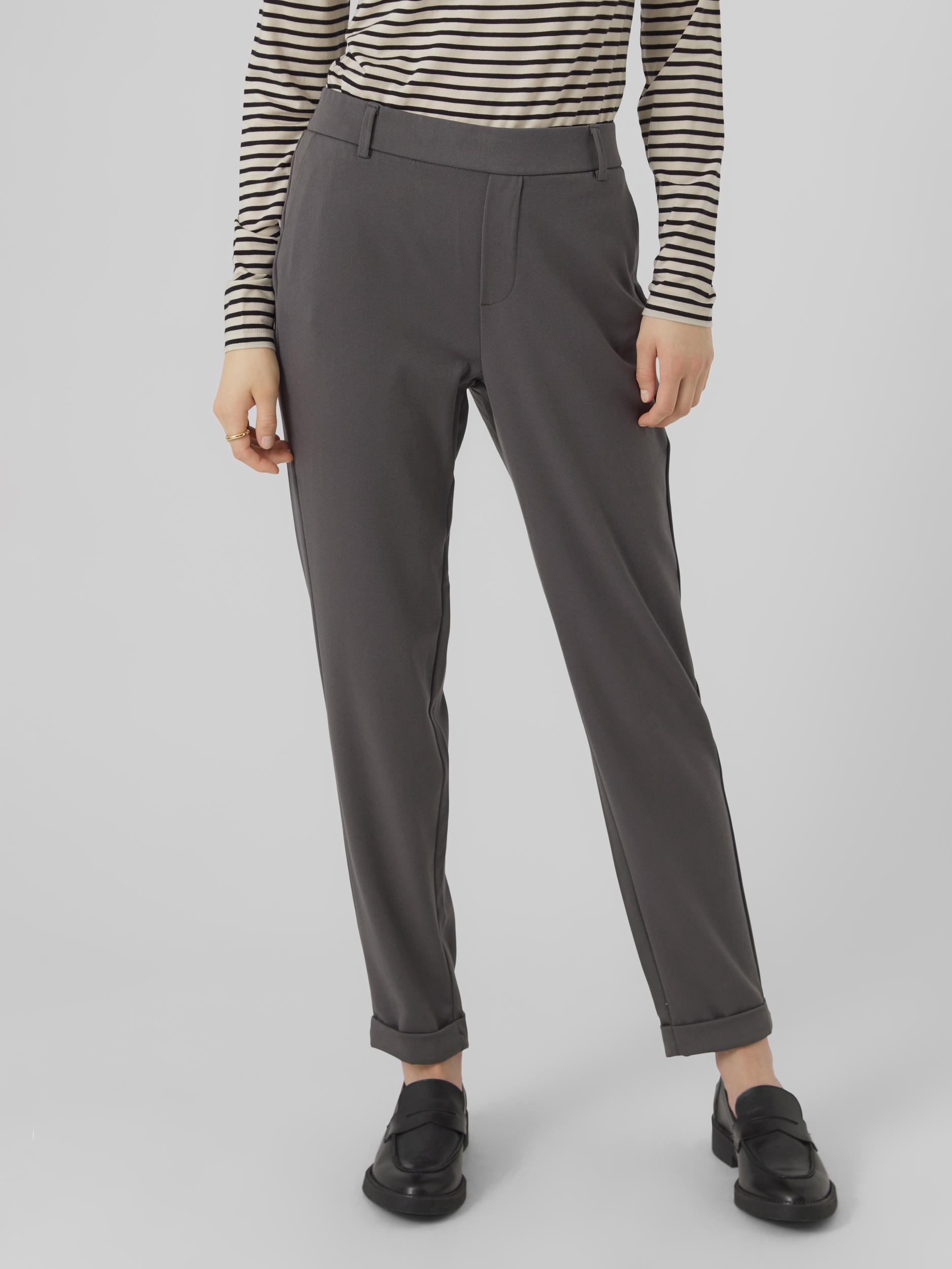 Anzughose VERO MODA "VMMAYA MR LOOSE SOLID PANT NOOS", Damen, Gr. XS (34), Länge 34, grau (grau pinstripe), Web, Obermaterial: 62% Polyester, 33% Viskose, 5% Elasthan, unifarben, regular fit knöchellang, Hosen Anzughose, knöchelfreie Form mit...