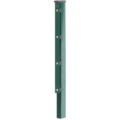 Zaunpfosten ALBERTS, grün, B:6cm H:120cm T:4cm, Stahl, Zaunpfosten, 60x40 mm für Doppelstabmattenzaun, 120 cm, mit Flacheisen