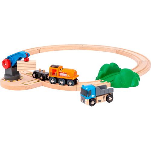 Spielzeug-Eisenbahn BRIO ""BRIO WORLD, Starterset Güterzug mit Kran A"" Spielzeugfahrzeuge bunt Kinder Made in Europe, FSC- schützt Wald - weltweit