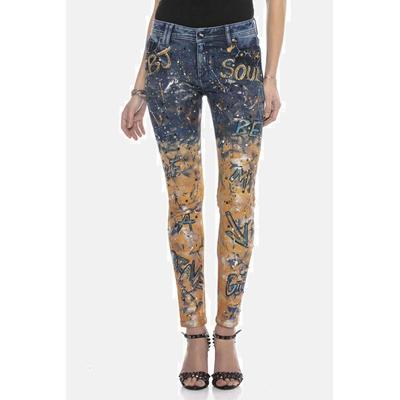 Slim-fit-Jeans CIPO & BAXX "Jeans", Damen, Gr. 31, Länge 34, orange, 92% Baumwolle;6% Polyester;2% Elasthan, gemustert, casual, slim fit lang, Jeans, Mit coolen Schriftzügen, WD440 Image