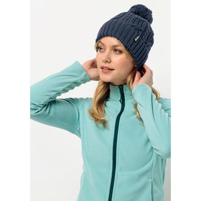 Bommelmütze JACK WOLFSKIN "POMPOM BEANIE", Damen, Gr. ONE SIZE, blau (night, blau), Obermaterial: 50% Acrylic, 50% Wool;