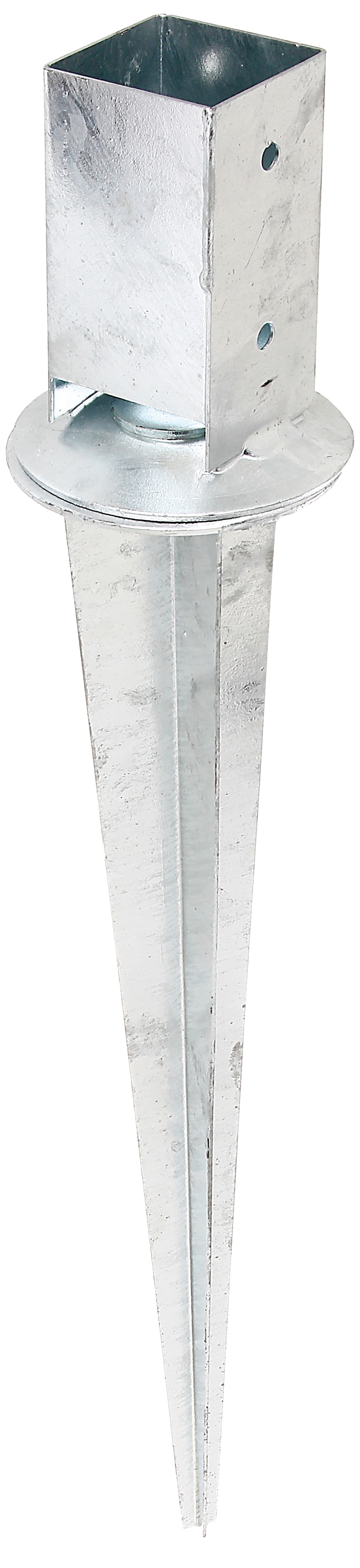 Einschlag-Bodenhülse ALBERTS "71x71 mm", silber (silberfarben), B:7,1cm, Stahl, Bodenanker, für Vierkantholzpfosten, mit verstellbarem Topf, Gesamtlänge 750 mm