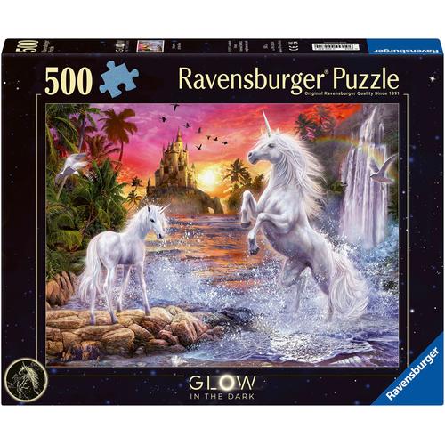 Puzzle RAVENSBURGER ""Glow in the Dark, Einhörner am Fluss"" Puzzles bunt Kinder Made in Germany; FSC - schützt Wald weltweit